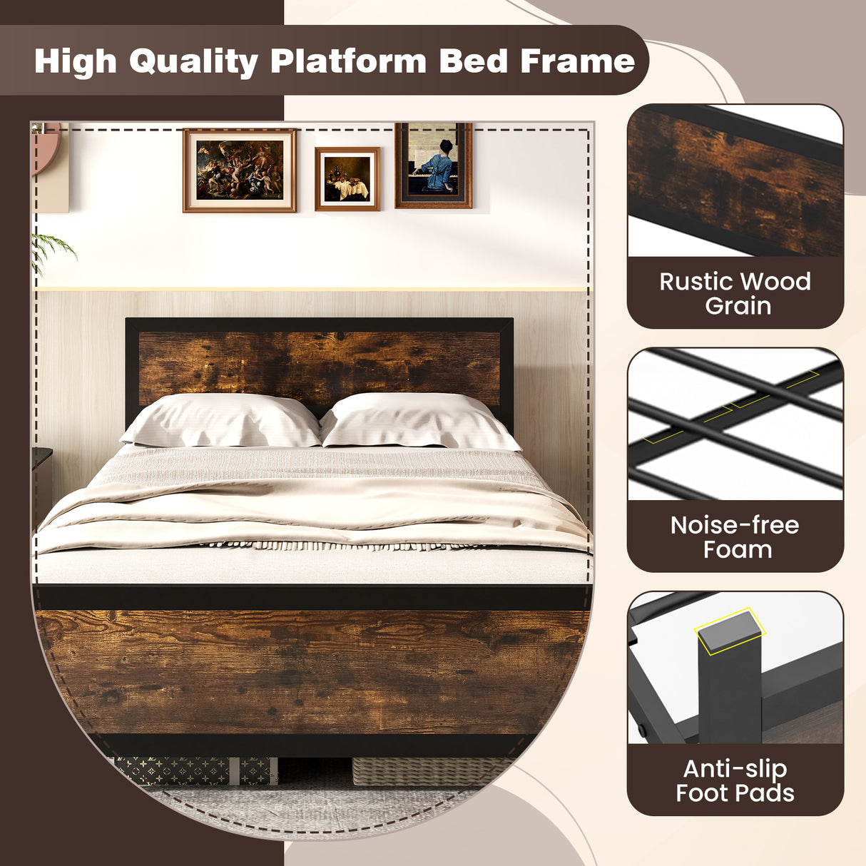 Metal Bed Frame with Headboard and Footboard