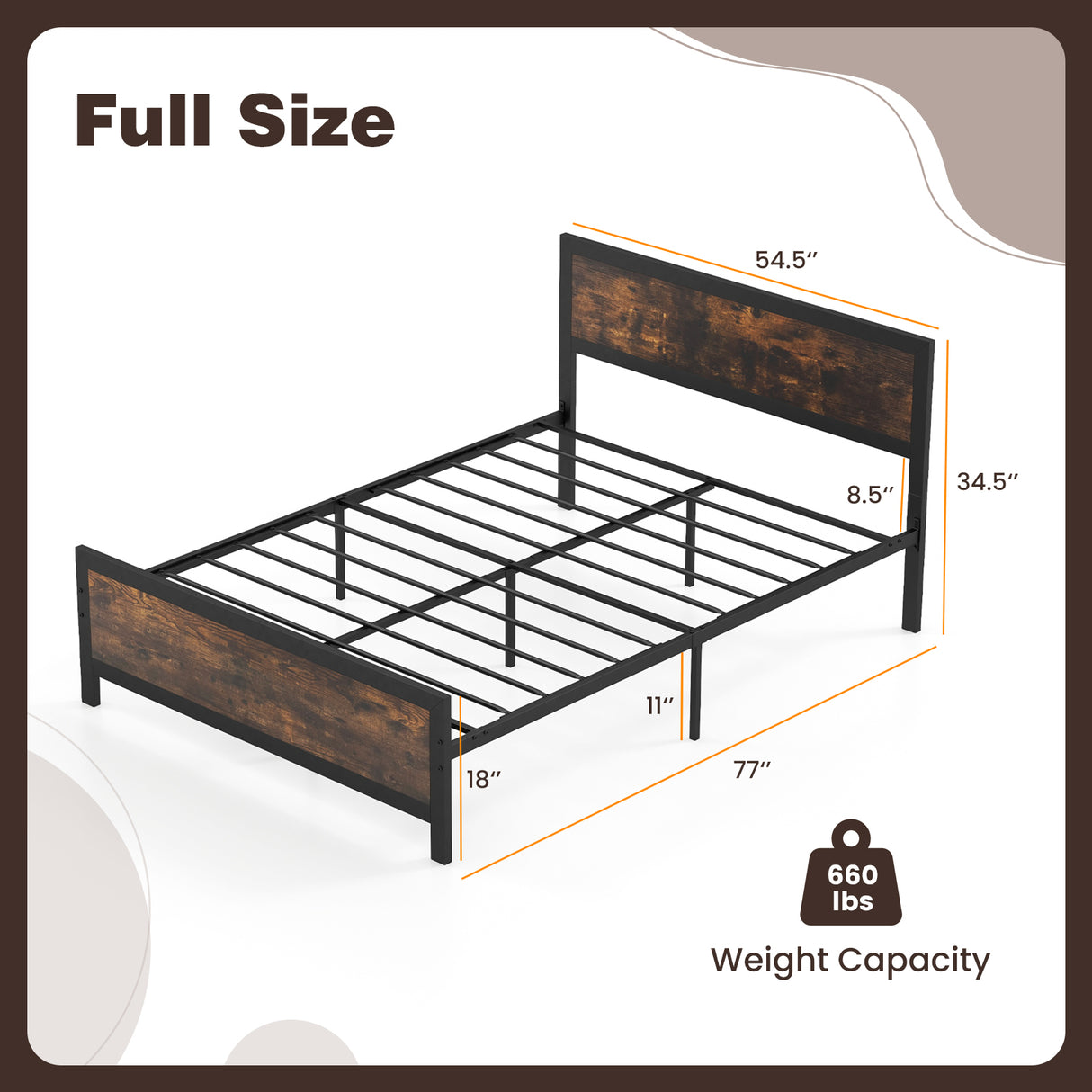 Metal Bed Frame with Headboard and Footboard