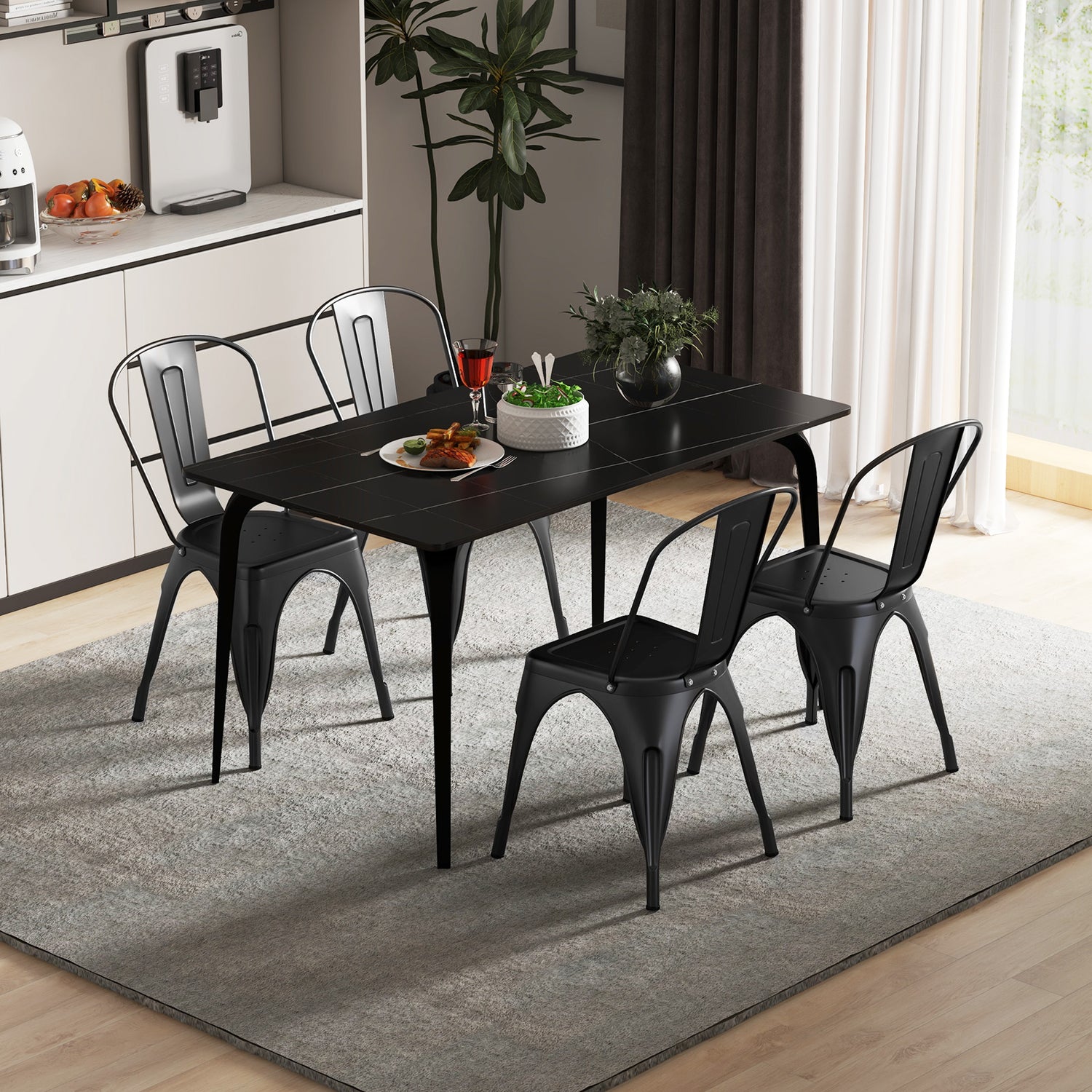 Metal Dining Chairs Set of 4 with Removable Backrest for Dining Room Restaurant Living Room