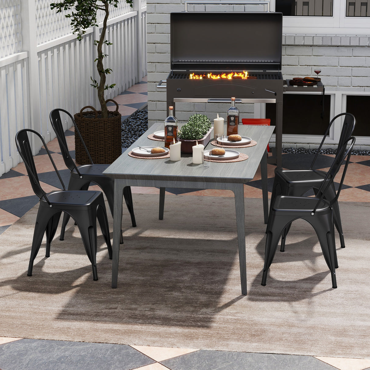Metal Dining Chairs Set of 4 with Removable Backrest for Dining Room Restaurant Living Room