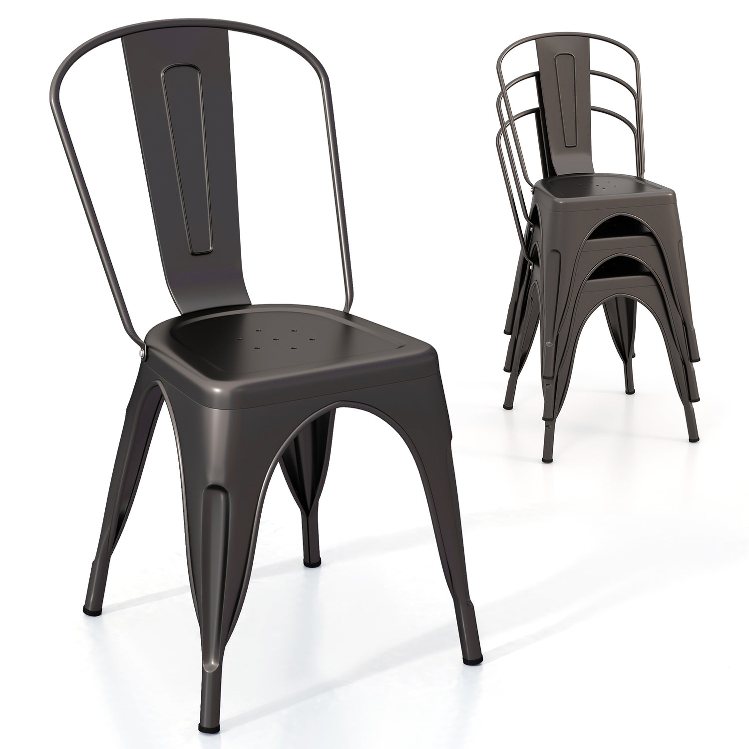 Metal Dining Chairs Set of 4 with Removable Backrest for Dining Room Restaurant Living Room