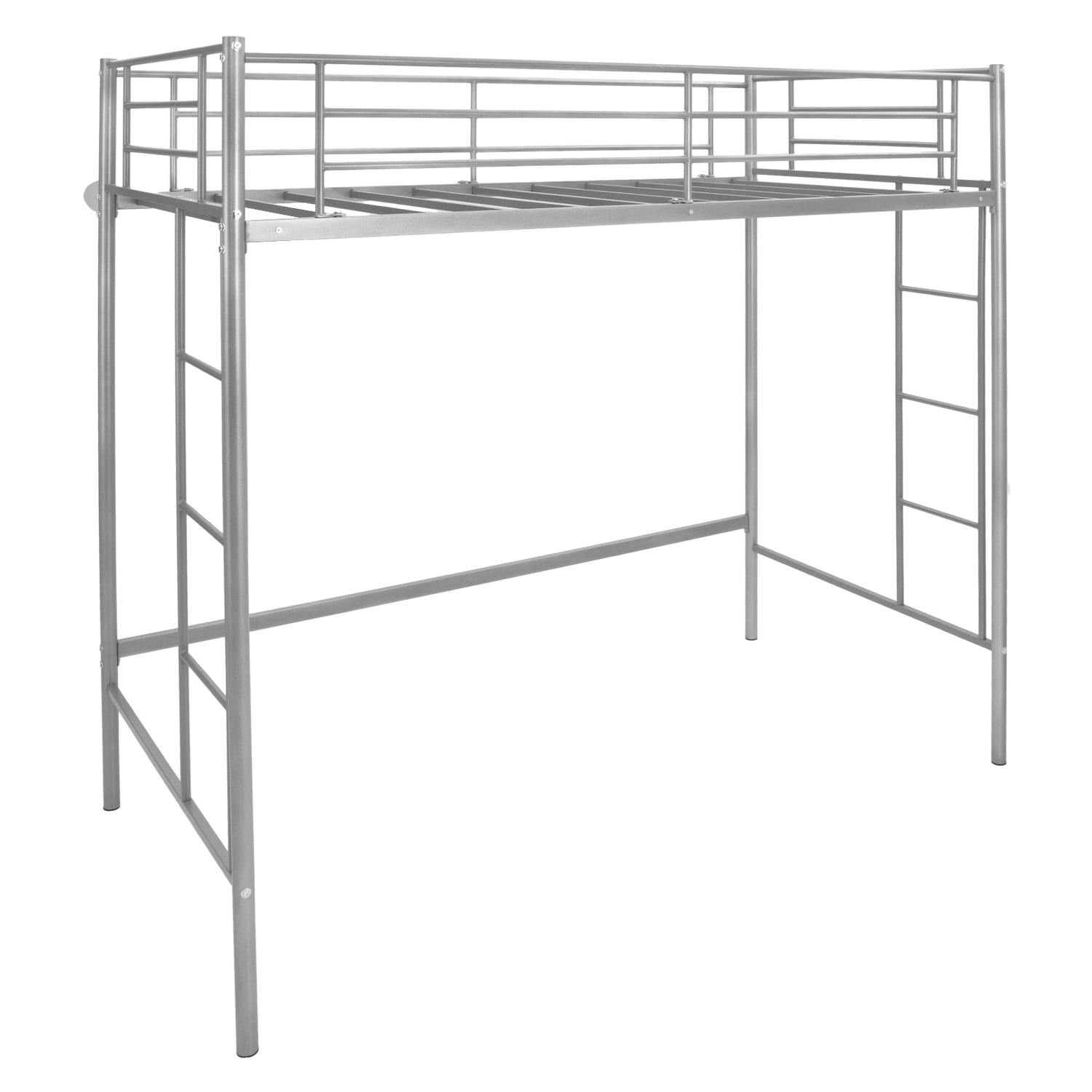 Twin Loft Bed Frame with 2 Ladders Full-length Guardrail
