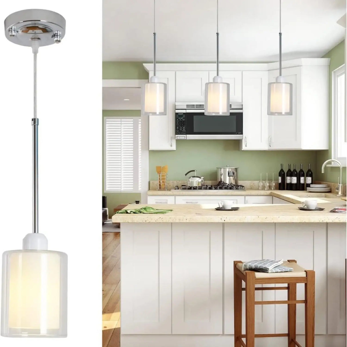 Modern Glass Pendant Light with Chrome Nickel Finish for Kitchen Island