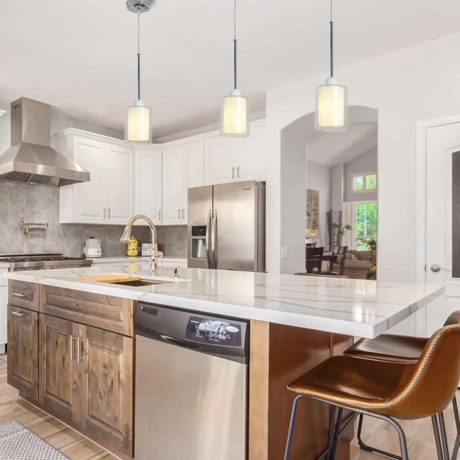 Modern Glass Pendant Light with Chrome Nickel Finish for Kitchen Island