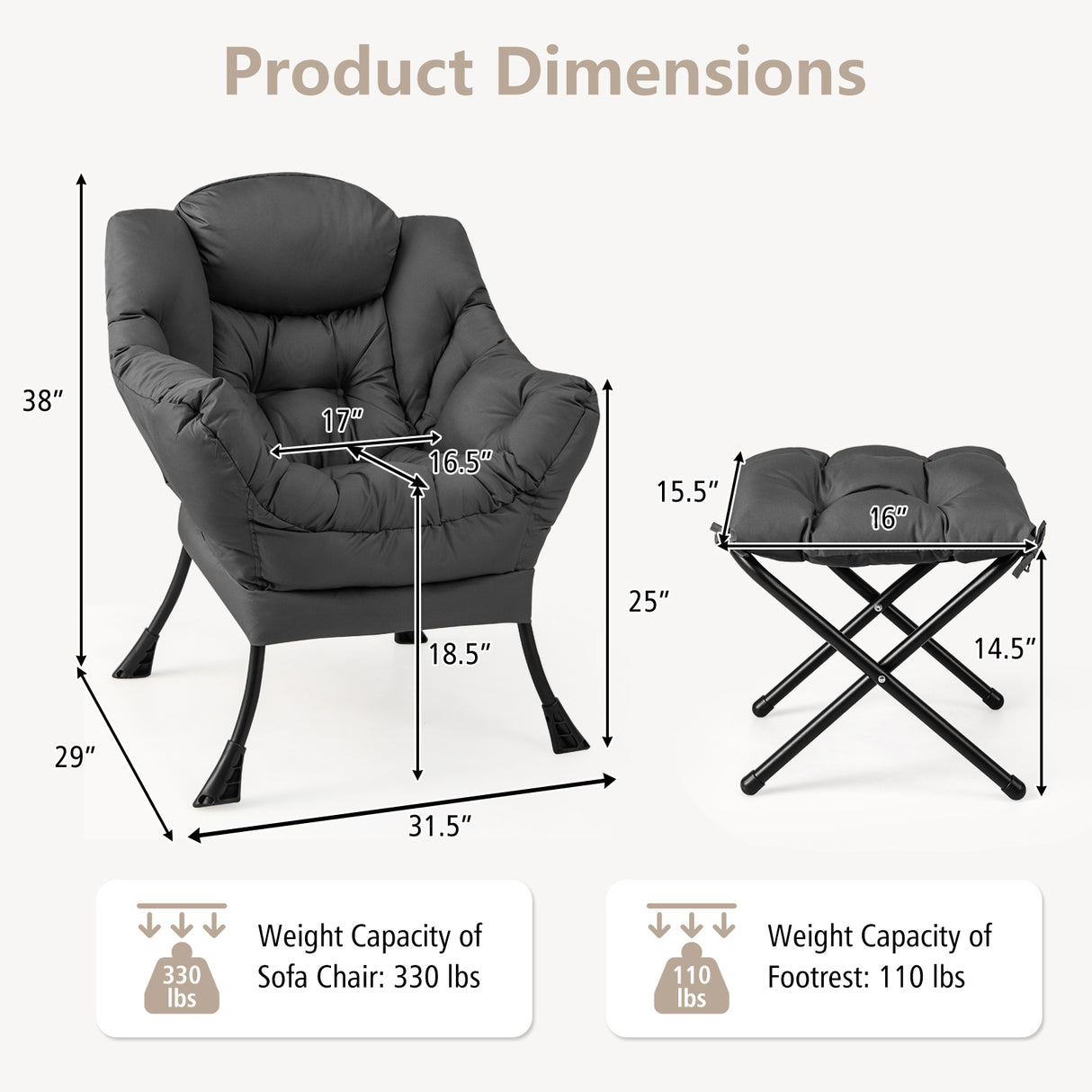 Modern Accent Sofa Chair with Folding Footrest and Side Pocket