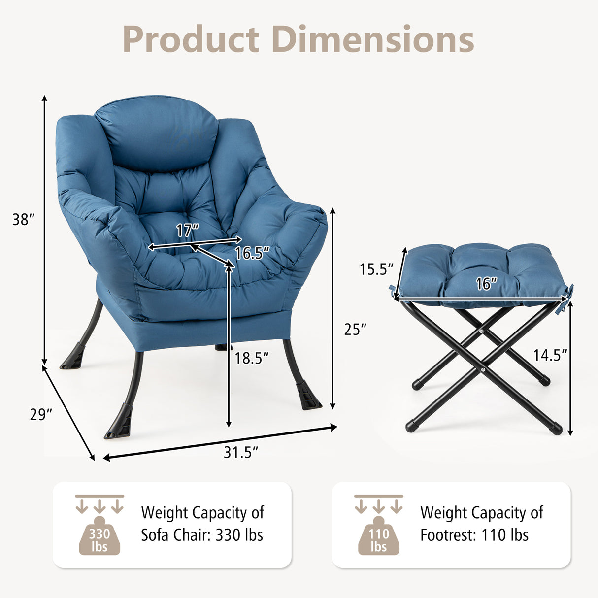 Modern Accent Sofa Chair with Folding Footrest and Side Pocket