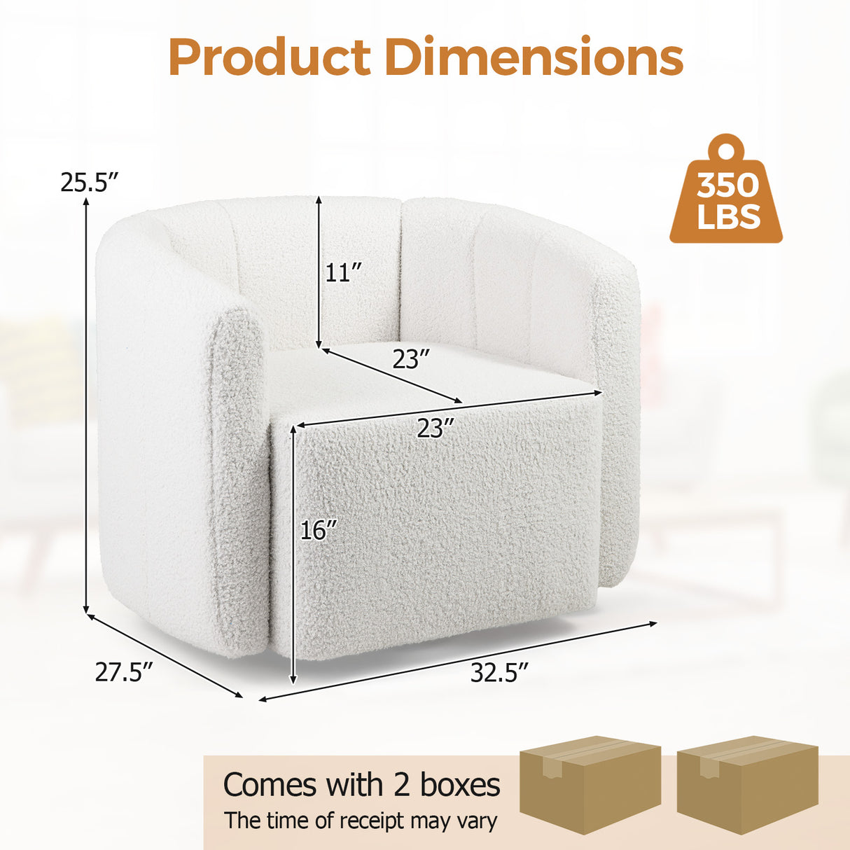 Modern Upholstered Sherpa Accent Chair with Curved Backrest and Armrests-White