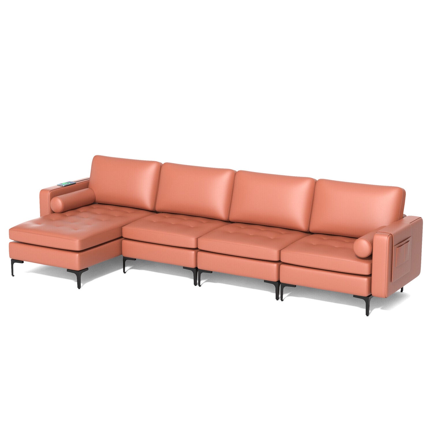 Modular L-shaped 4-Seat Sectional Sofa with Reversible Chaise and 2 USB Socket