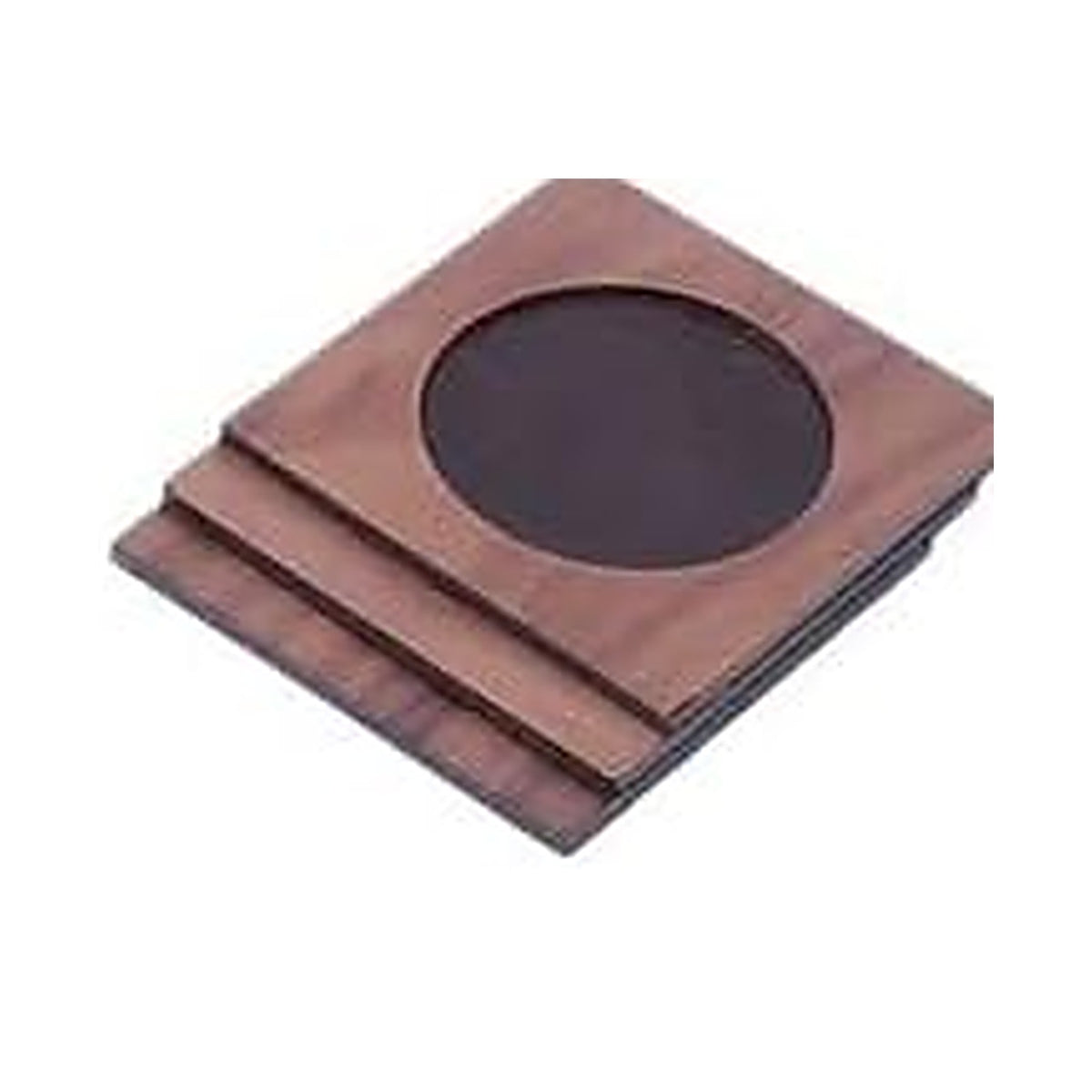 MOOG wooden coaster with recessed round insert, stack of three