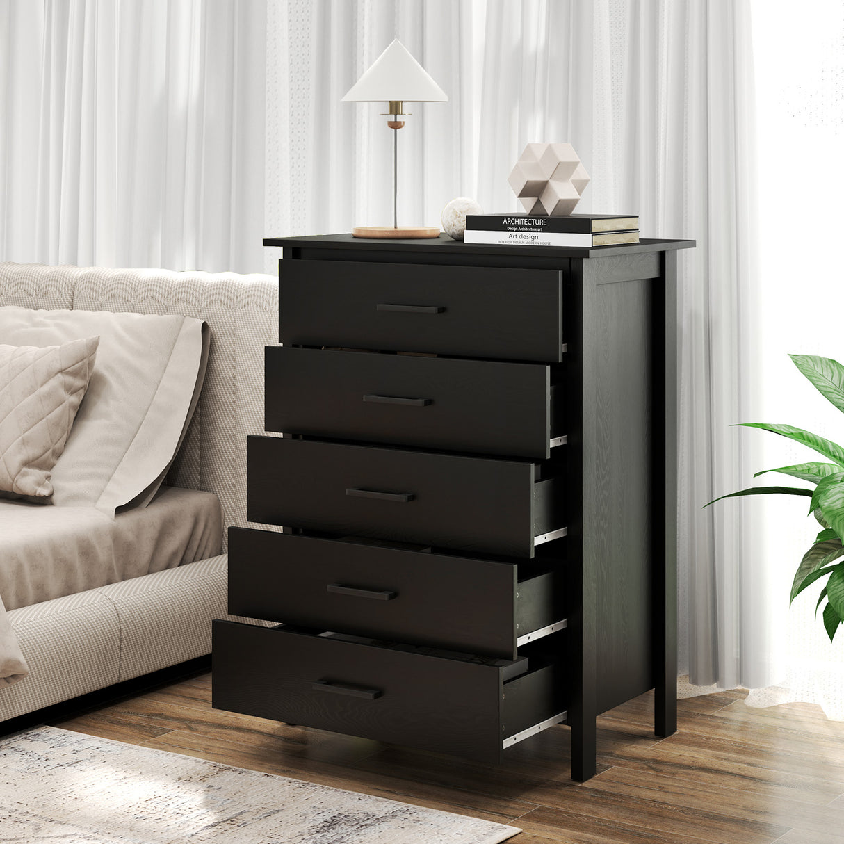 Modern 5-Drawer Multipurpose Chest Dresser with Metal Handles