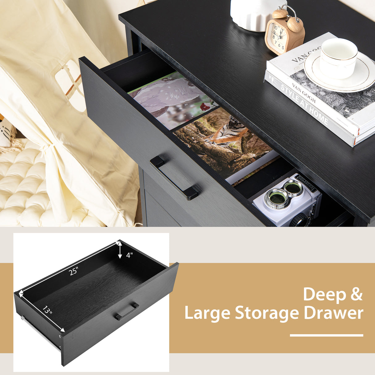 Modern 5-Drawer Multipurpose Chest Dresser with Metal Handles