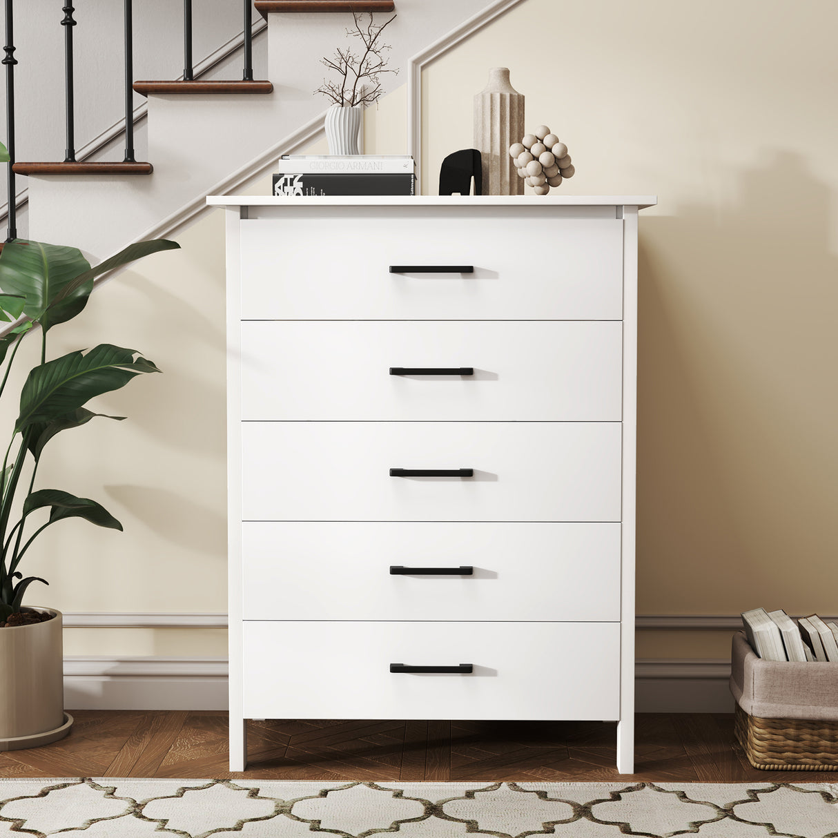 Modern 5-Drawer Multipurpose Chest Dresser with Metal Handles