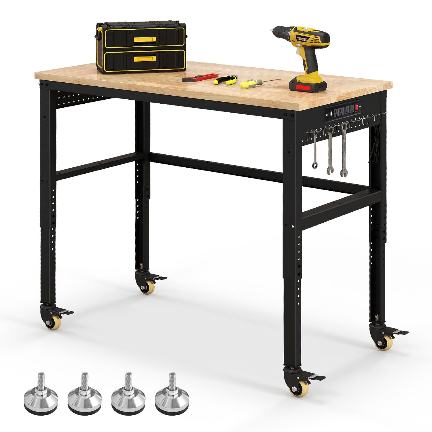 48 Inch Adjustable Work Bench with Power Outlets-Natural
