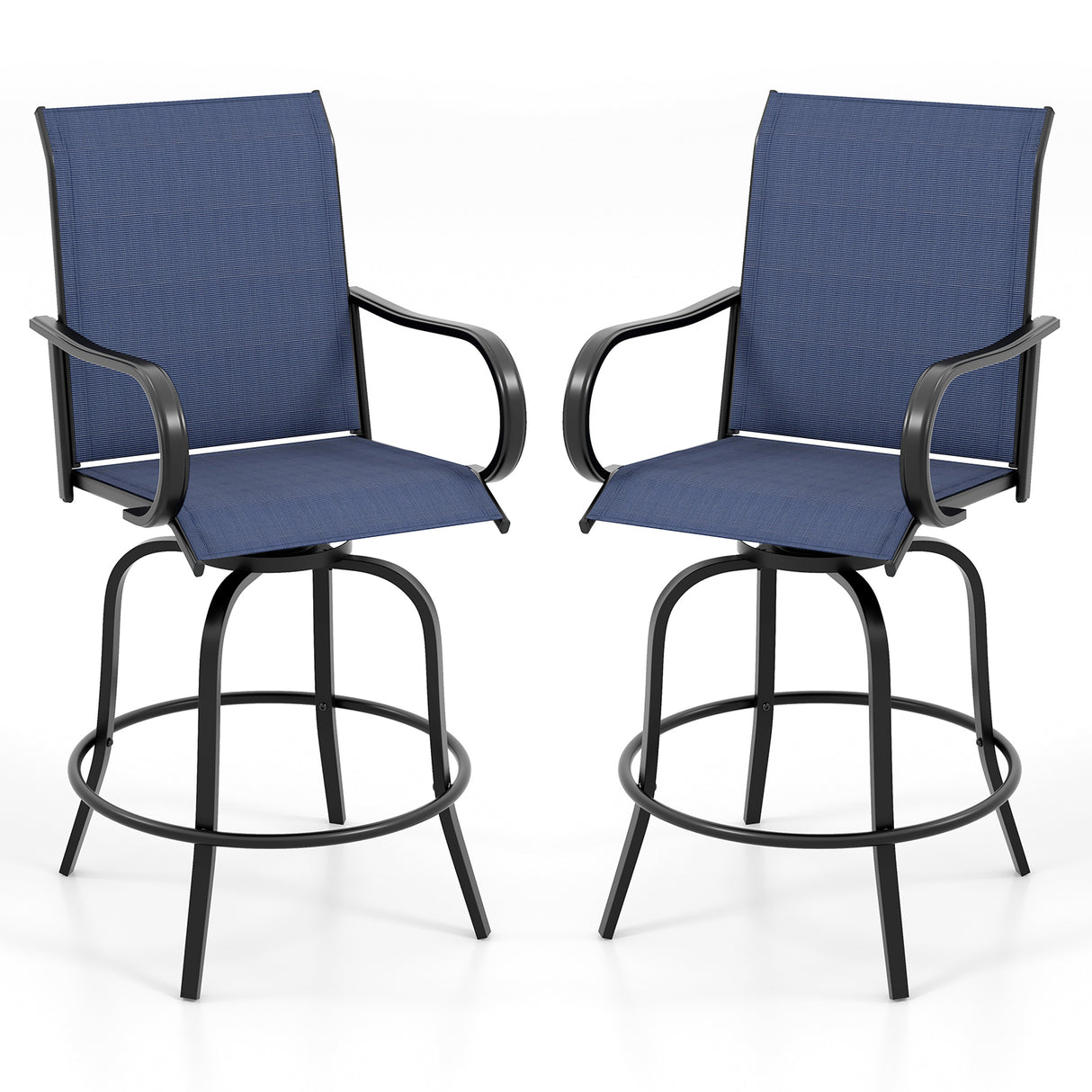2 Pieces Patio 360 Rotation Swivel Bar Stool Set