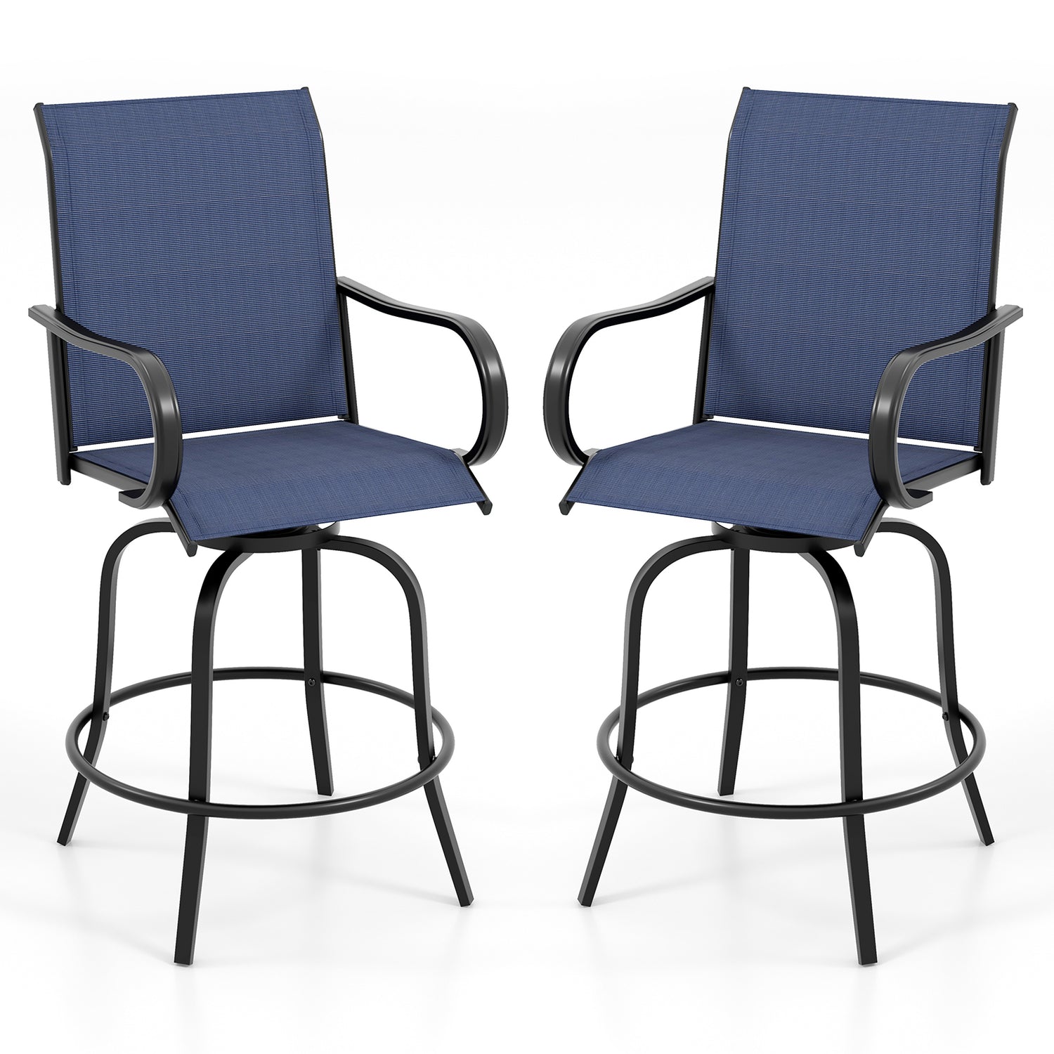 2 Pieces Patio 360 Rotation Swivel Bar Stool Set
