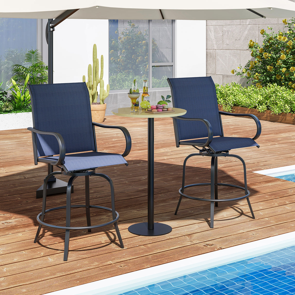 2 Pieces Patio 360 Rotation Swivel Bar Stool Set