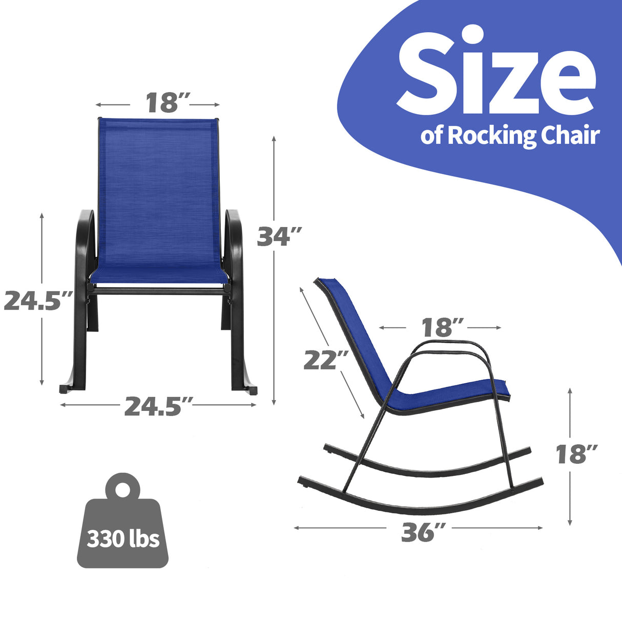 Set of 2 Heavy-Duty Metal Patio Rocking Chair with Breathable Seat Fabric