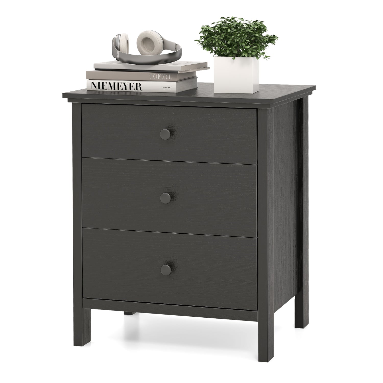 3-Drawer Wooden Nightstand Modern Bedside Table