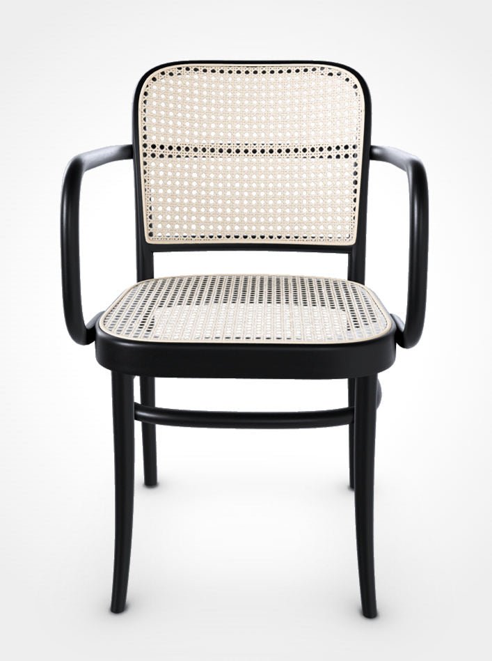 No 811 Bentwood Armchair by Ton - Black Stained Beech-Cane Seat/Cane Back
