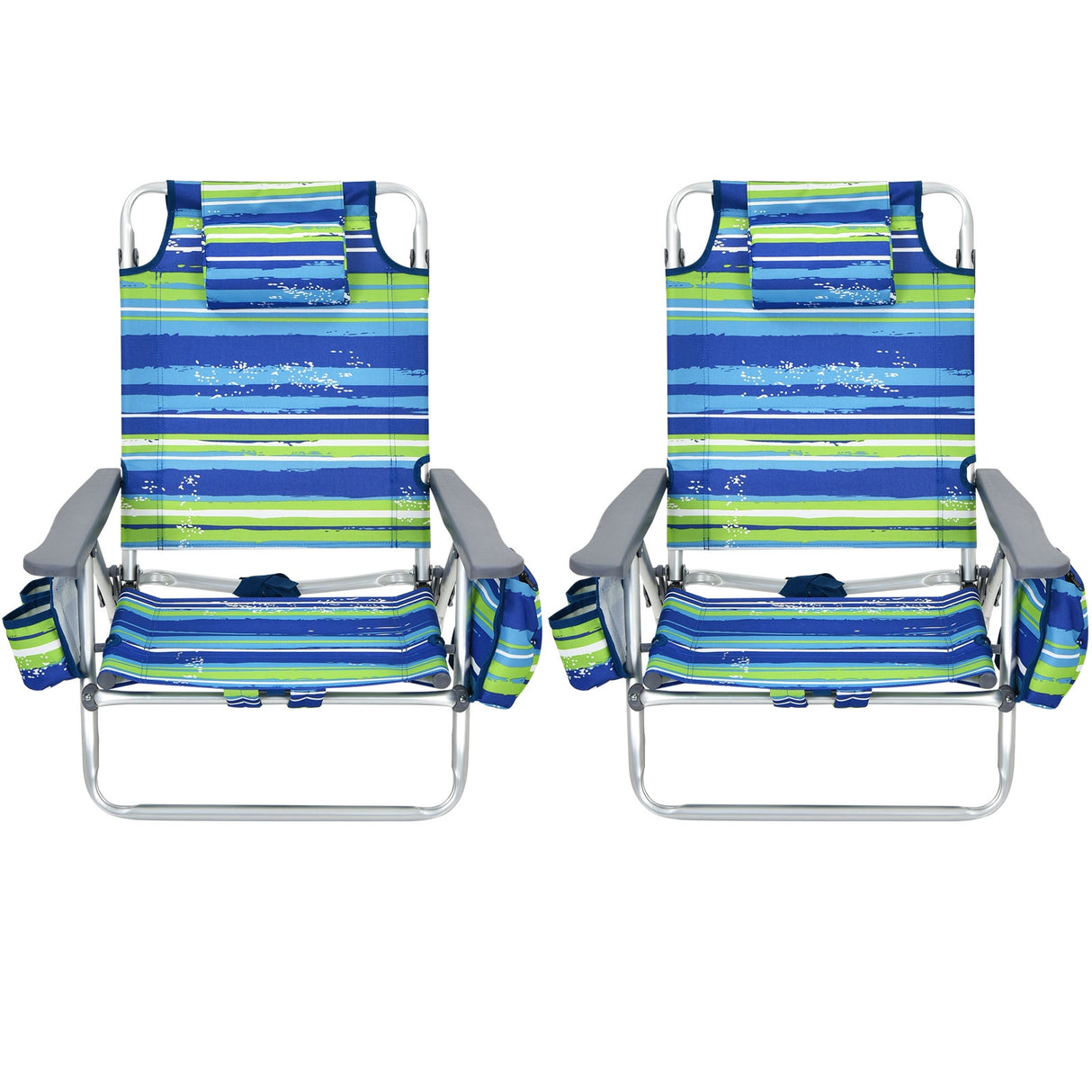 2-Pack Folding Backpack Beach Chair 5-Position Outdoor Reclining Chairs with Pillow