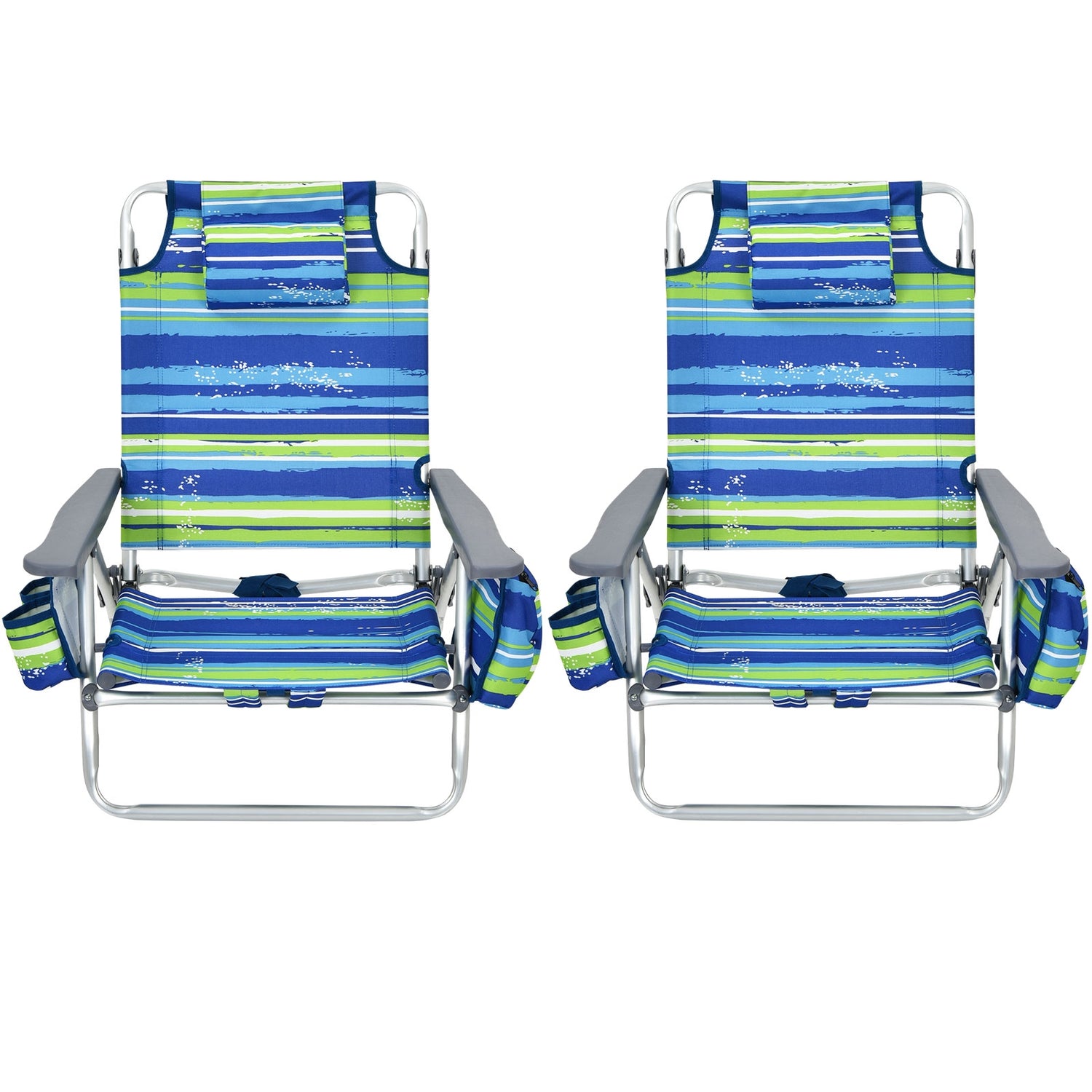2-Pack Folding Backpack Beach Chair 5-Position Outdoor Reclining Chairs with Pillow