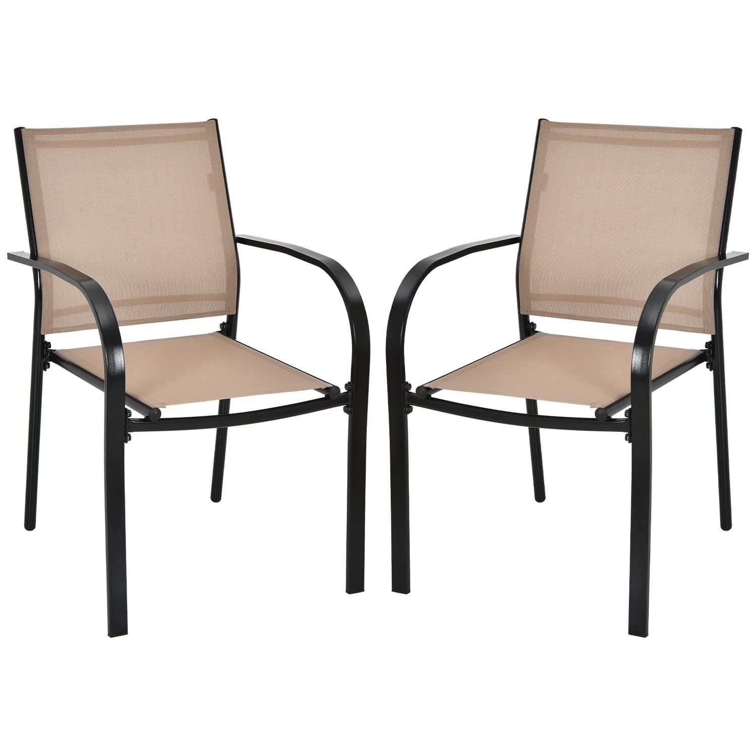 Set of 2 Patio Stackable Dining Chairs with Armrests Garden Deck-Brown
