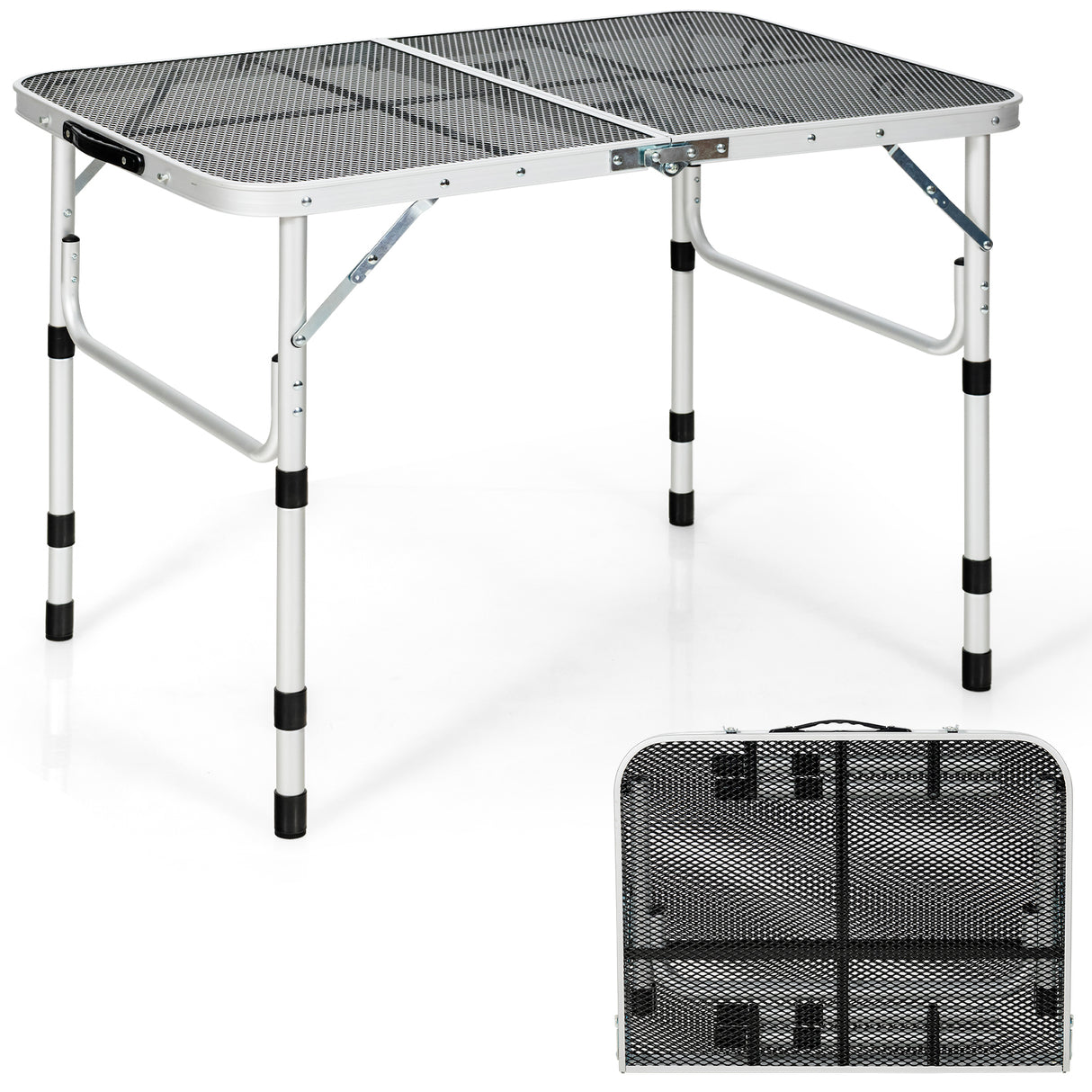 Aluminum Grill Table with Iron Mesh Top-Silver