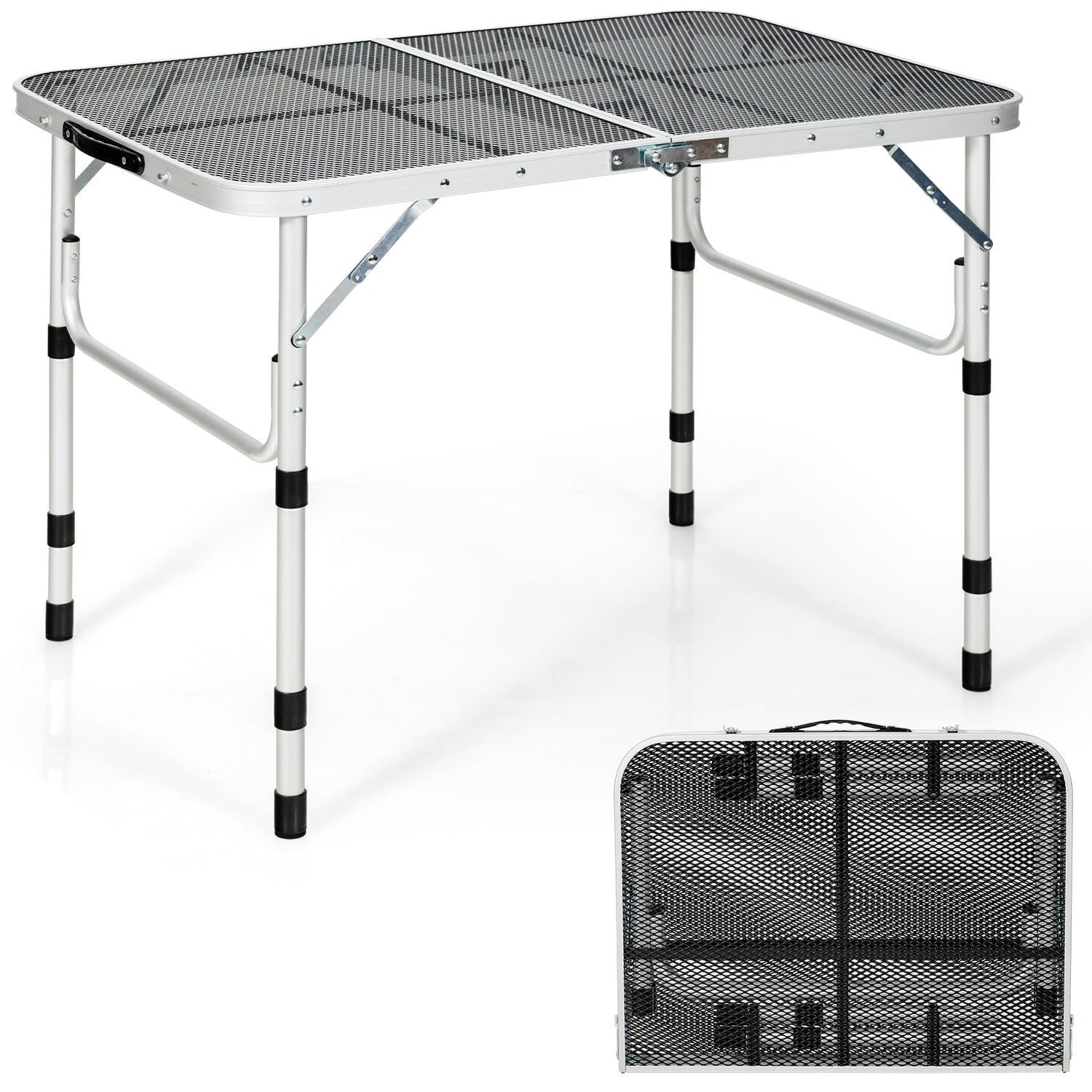 Aluminum Grill Table with Iron Mesh Top-Silver