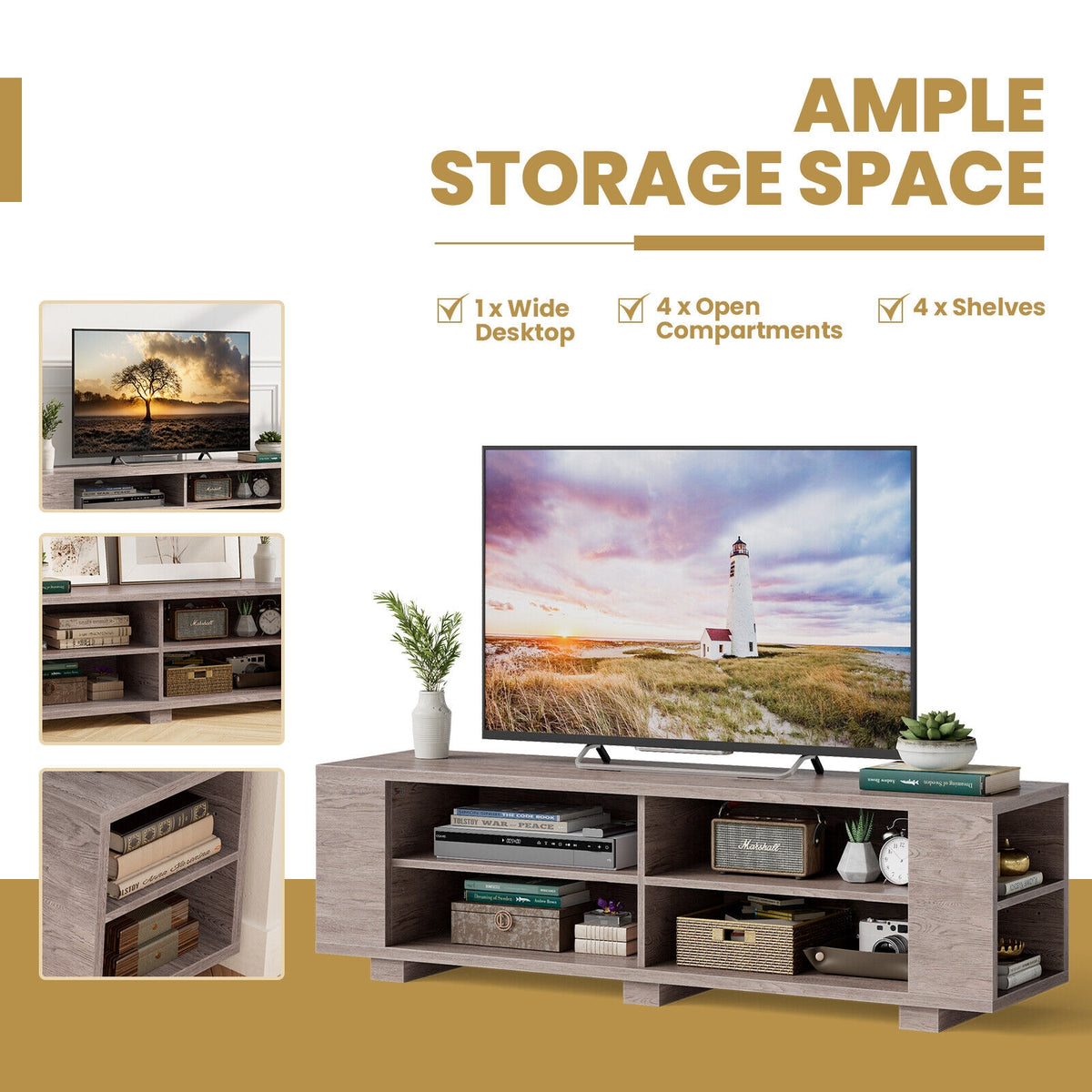 Console Storage Entertainment Media Wood TV Stand