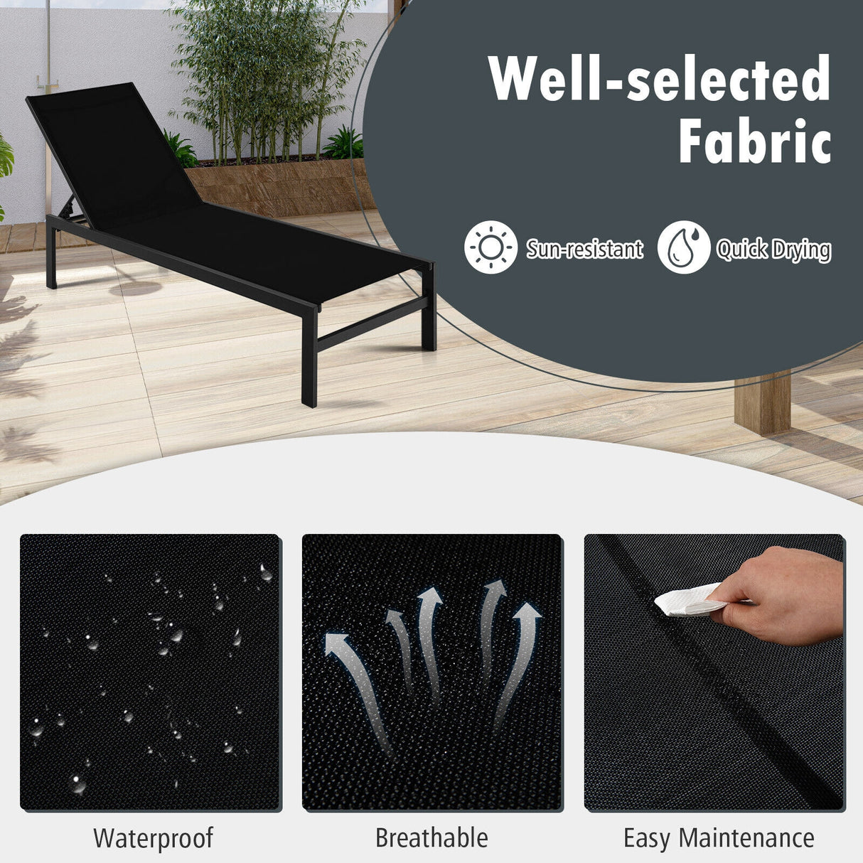 6-Position Chaise Lounge Chairs with Rustproof Aluminium Frame