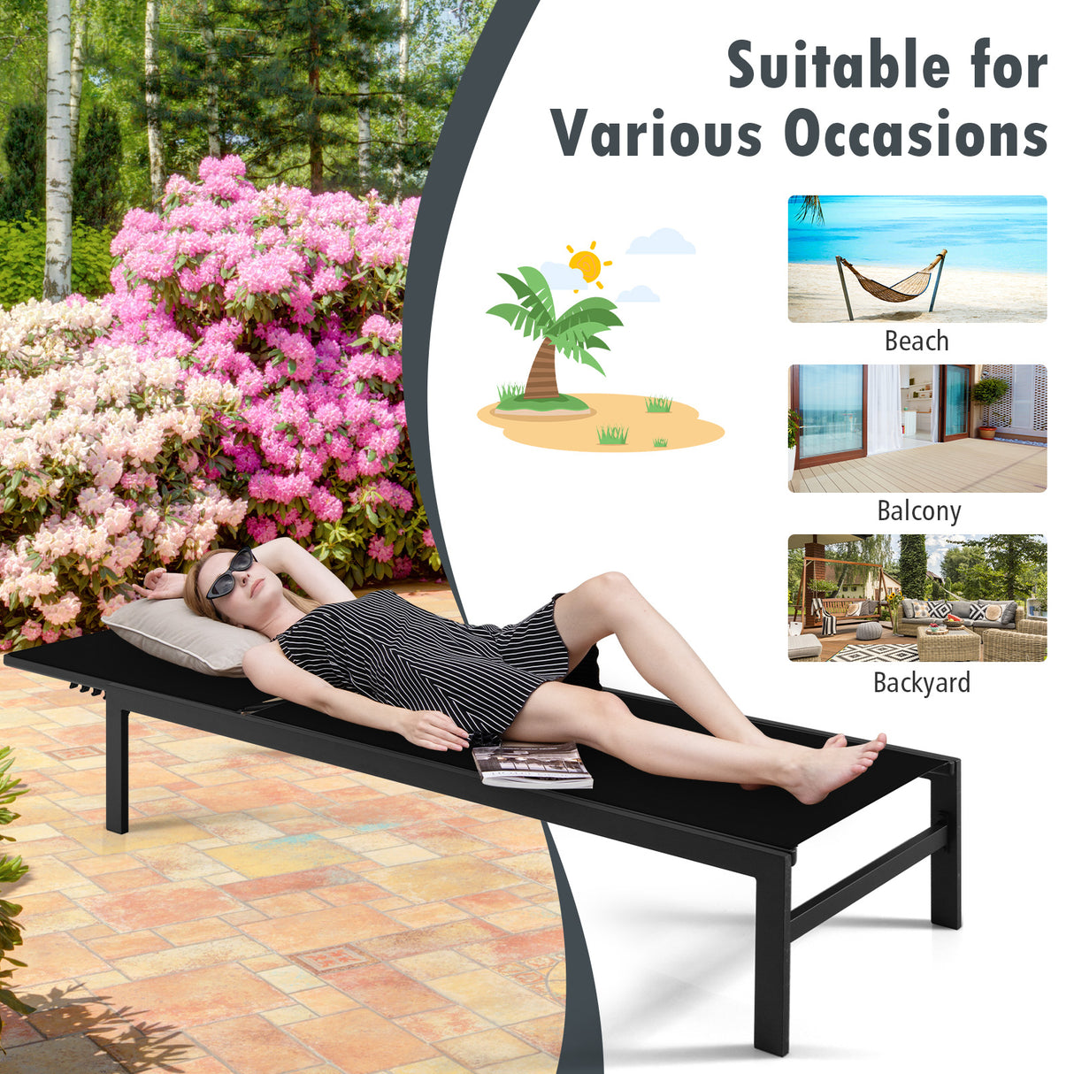 6-Position Chaise Lounge Chairs with Rustproof Aluminium Frame