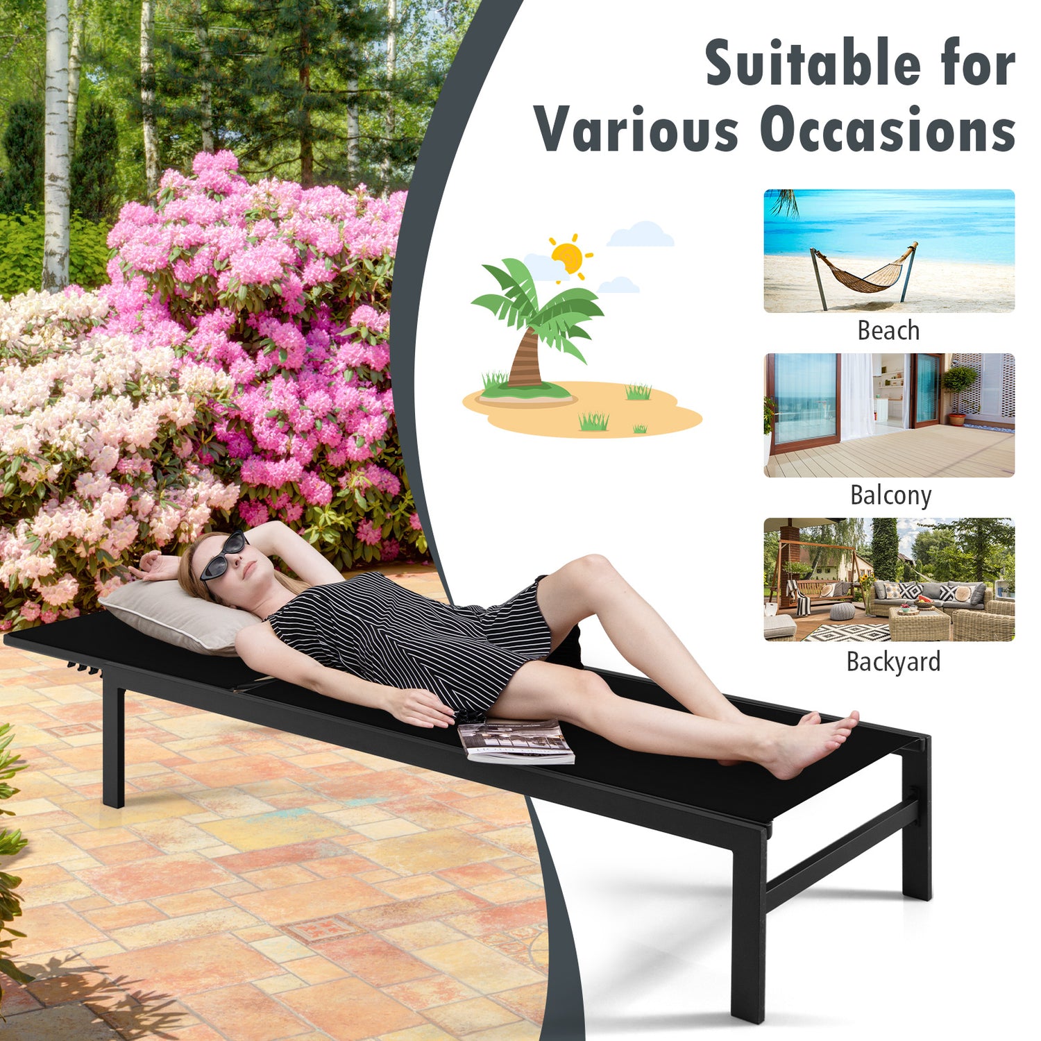 6-Position Chaise Lounge Chairs with Rustproof Aluminium Frame