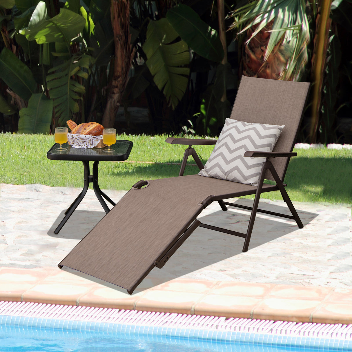 Patio Foldable Chaise Lounge Chair with Backrest and Footrest