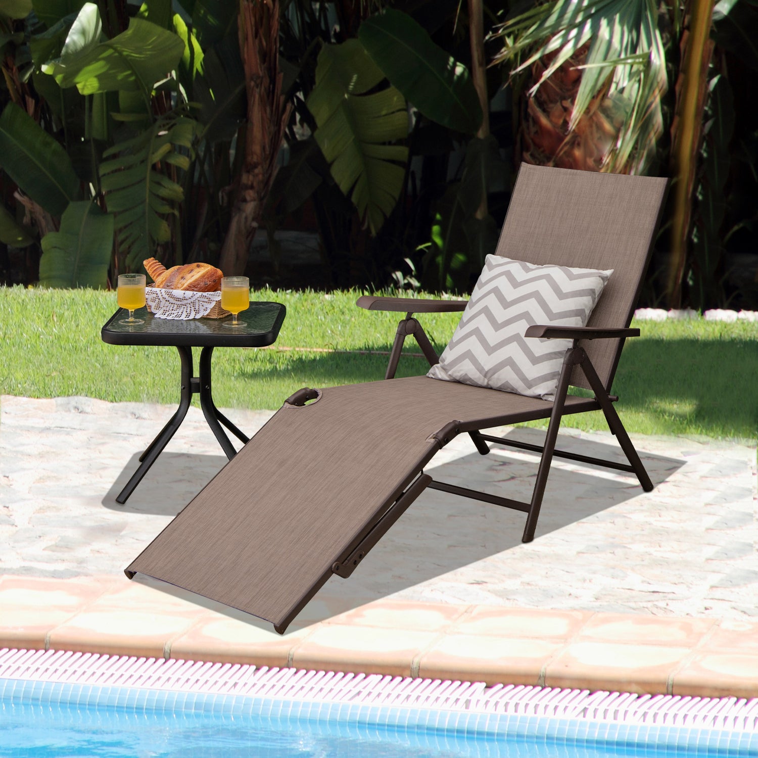 Patio Foldable Chaise Lounge Chair with Backrest and Footrest