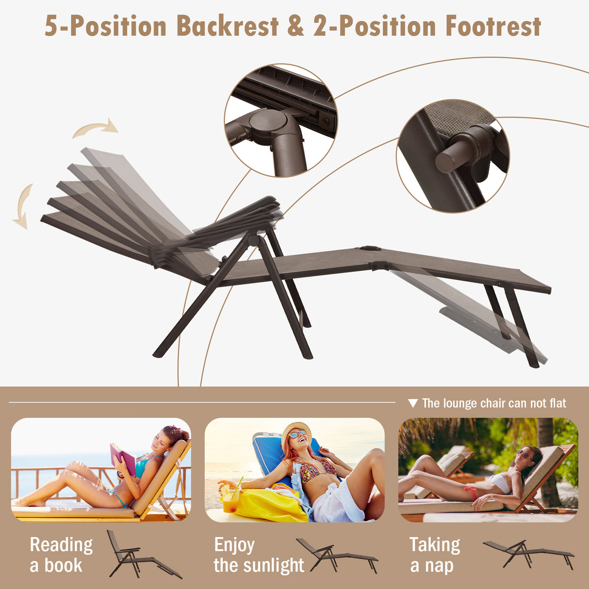 Patio Foldable Chaise Lounge Chair with Backrest and Footrest