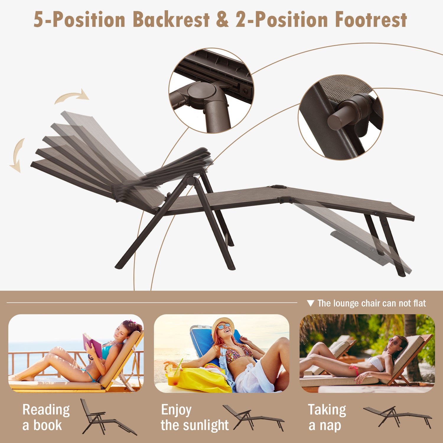 Patio Foldable Chaise Lounge Chair with Backrest and Footrest