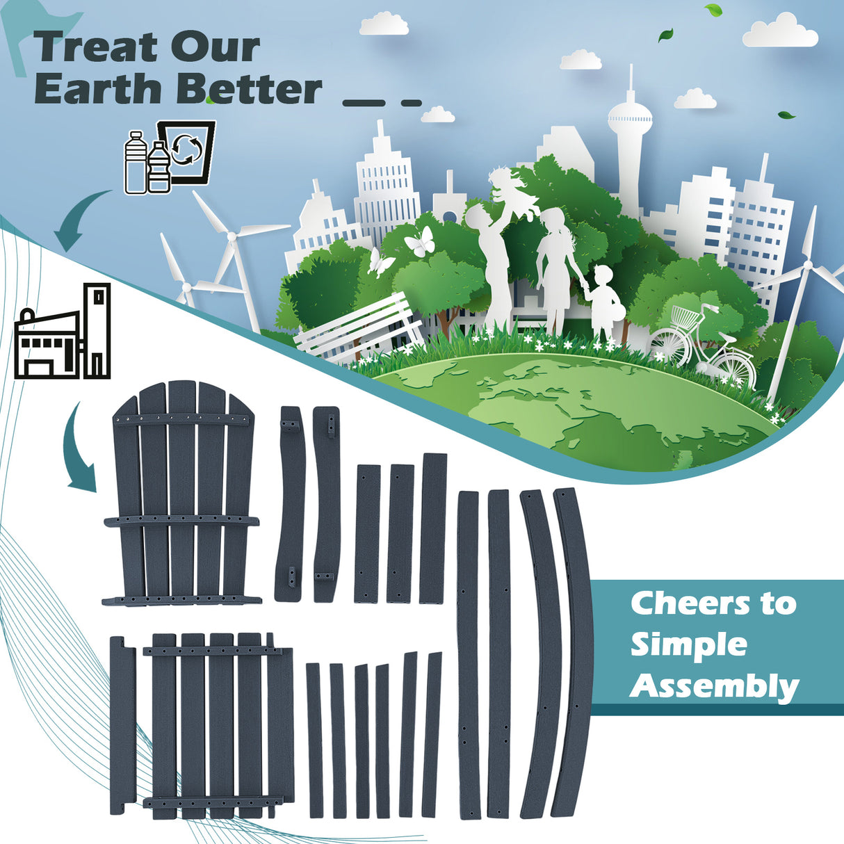 30 Inches Counter Height Outdoor HDPE Bar Stool with Armrests and Footrest