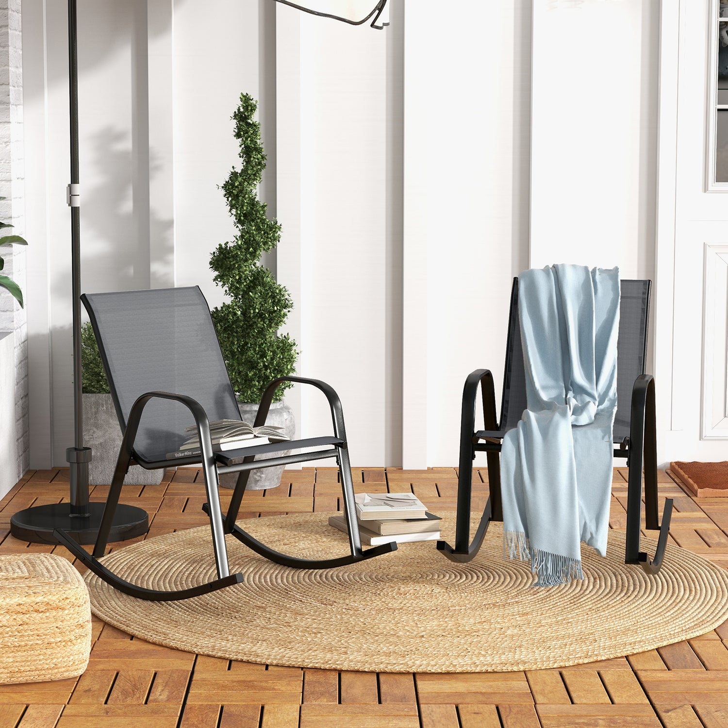 Set of 2 Heavy-Duty Metal Patio Rocking Chair with Breathable Seat Fabric