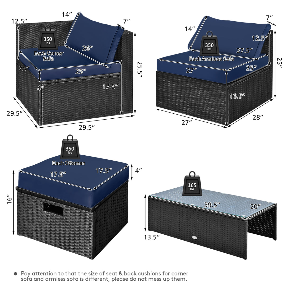 8 Pieces Patio Rattan Storage Table Furniture Set