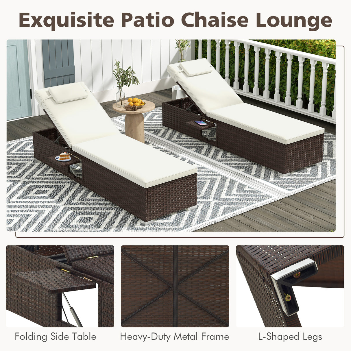 Patio Chaise Lounge Set of 2 with Backrest Seat Cushion and Headrest