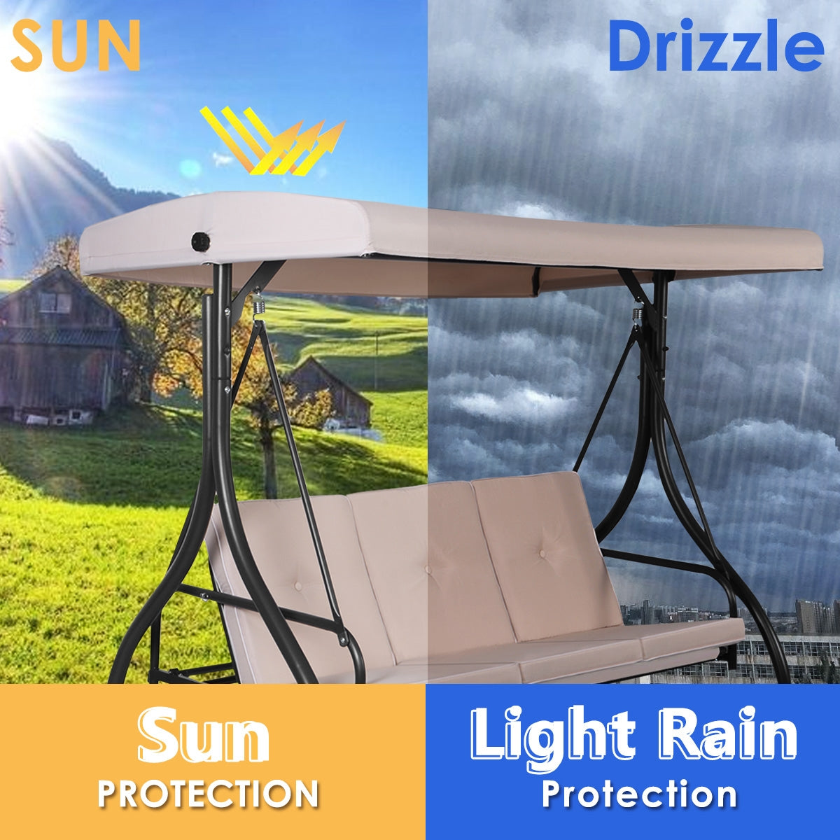 3 Seats Converting Outdoor Swing Canopy Hammock with Adjustable Tilt Canopy