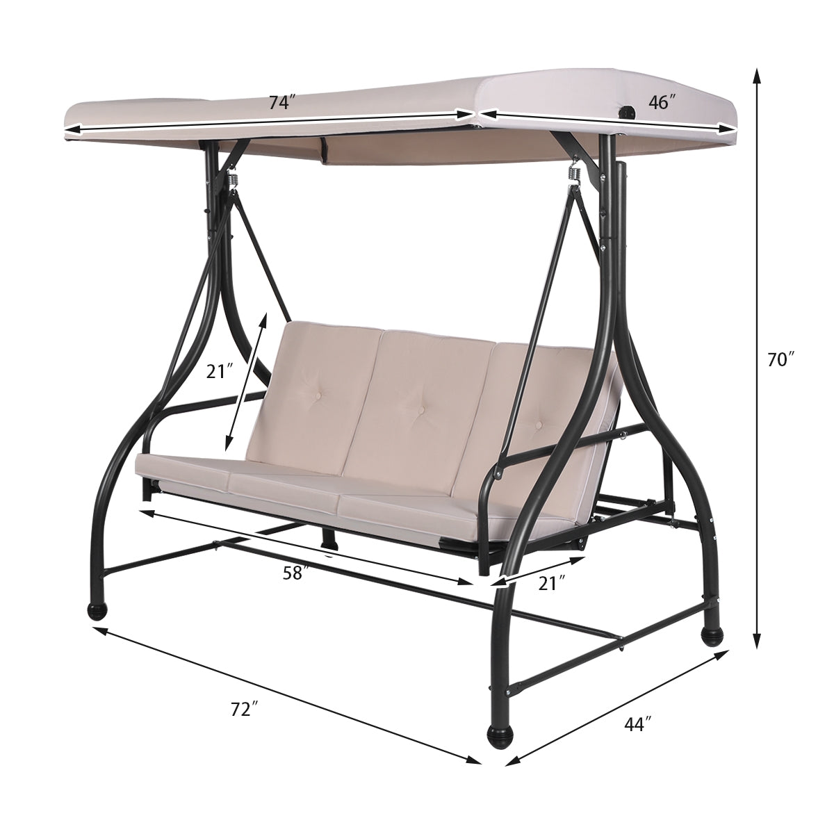 3 Seats Converting Outdoor Swing Canopy Hammock with Adjustable Tilt Canopy