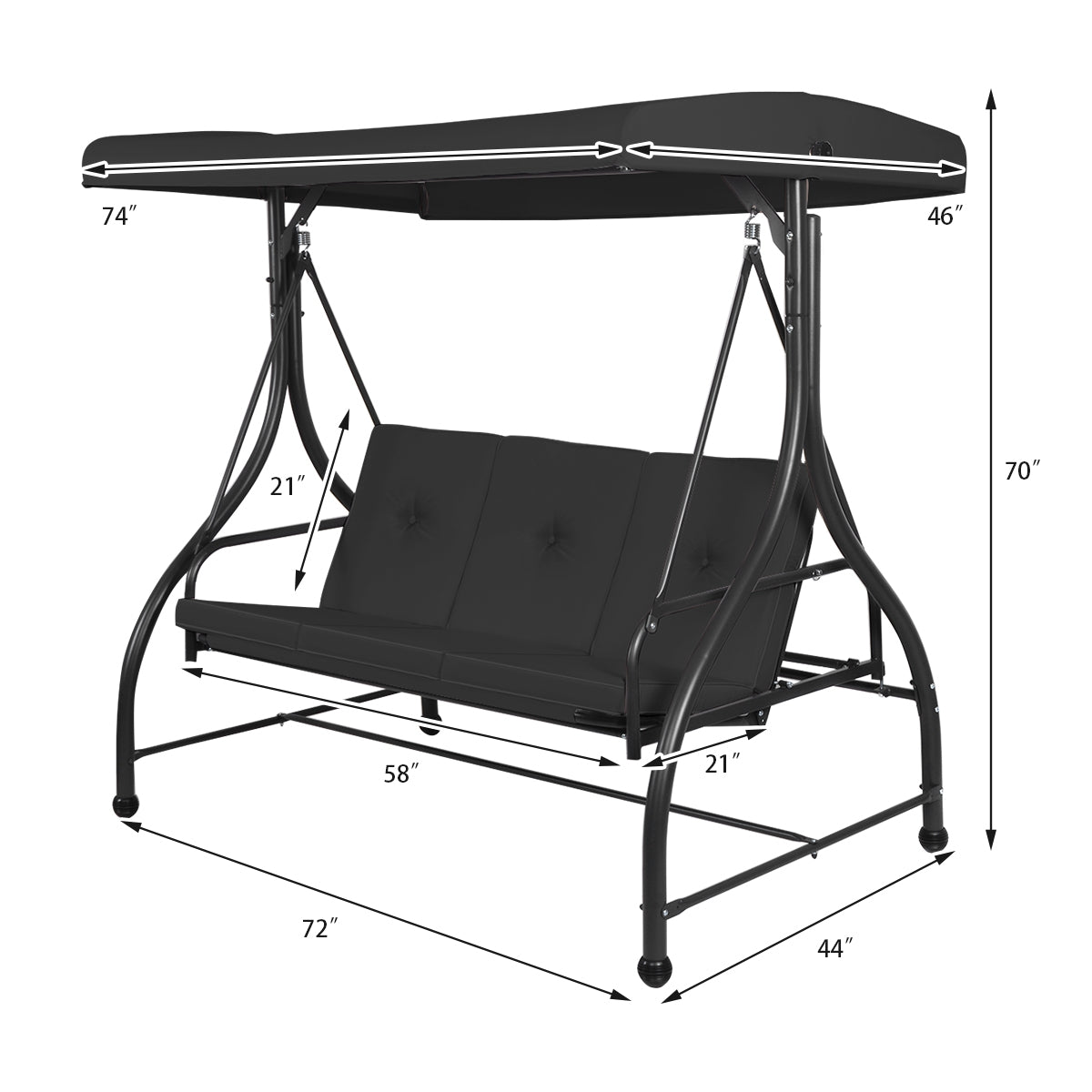 3 Seats Converting Outdoor Swing Canopy Hammock with Adjustable Tilt Canopy