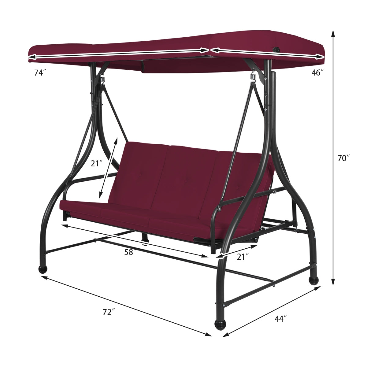 3 Seats Converting Outdoor Swing Canopy Hammock with Adjustable Tilt Canopy