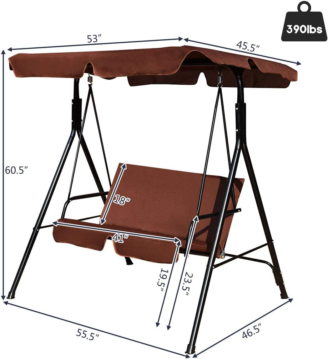 Loveseat Cushioned Patio Steel Frame Swing Glider