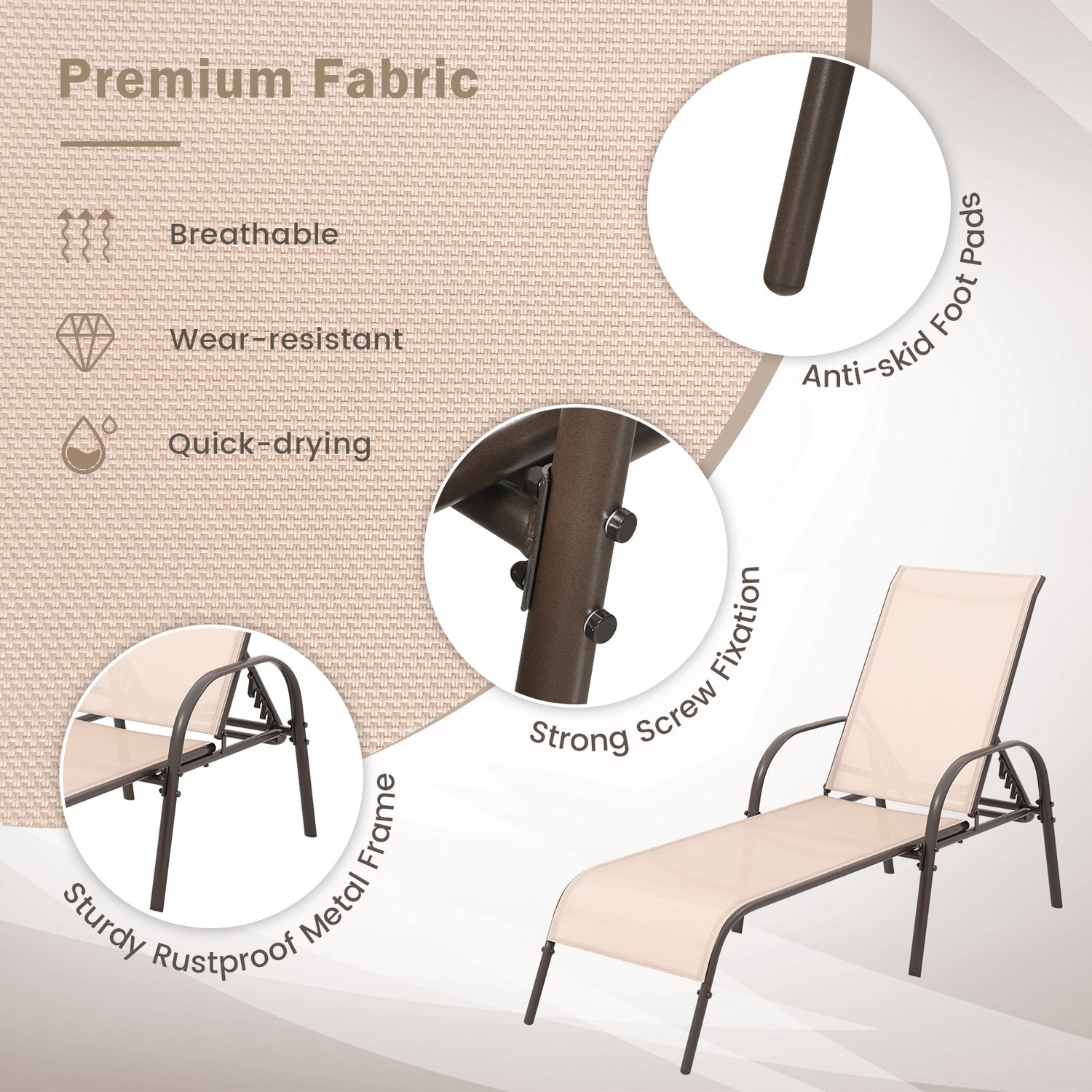 Adjustable Patio Chaise Folding Lounge Chair with Backrest