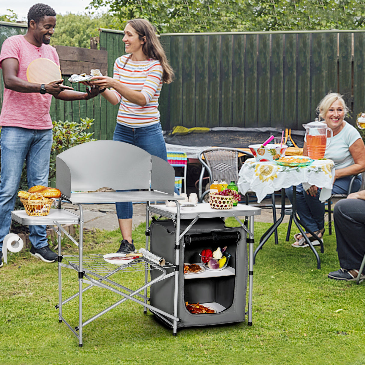 Foldable Outdoor BBQ Portable Grilling Table With Windscreen Bag