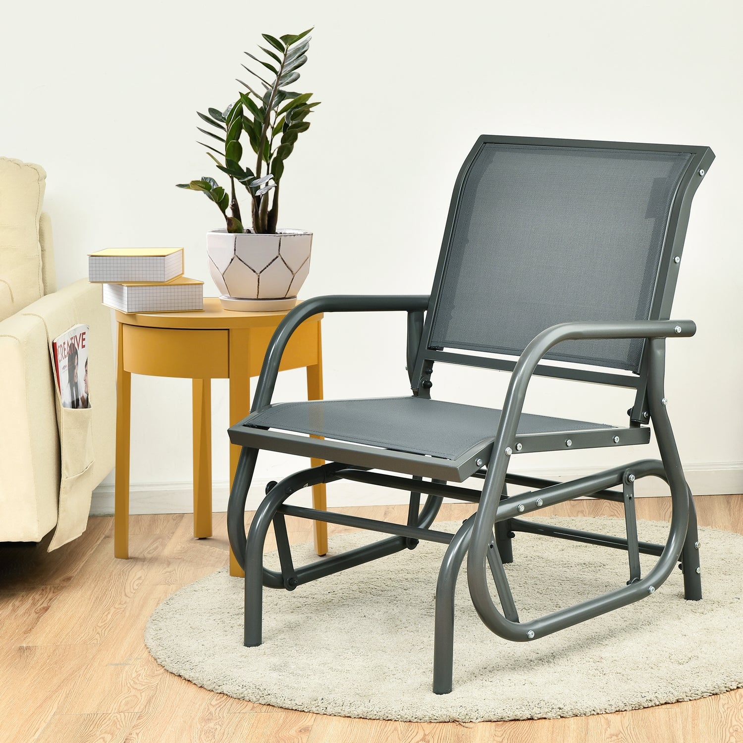 Outdoor Single Swing Glider Rocking Chair with Armrest