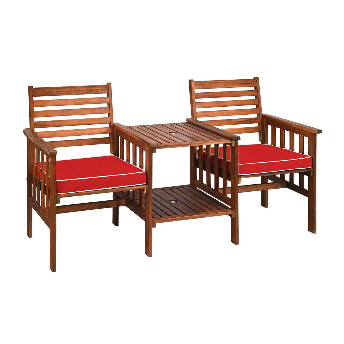 3 pcs Outdoor Patio Table Chairs Set Acacia Wood Loveseat
