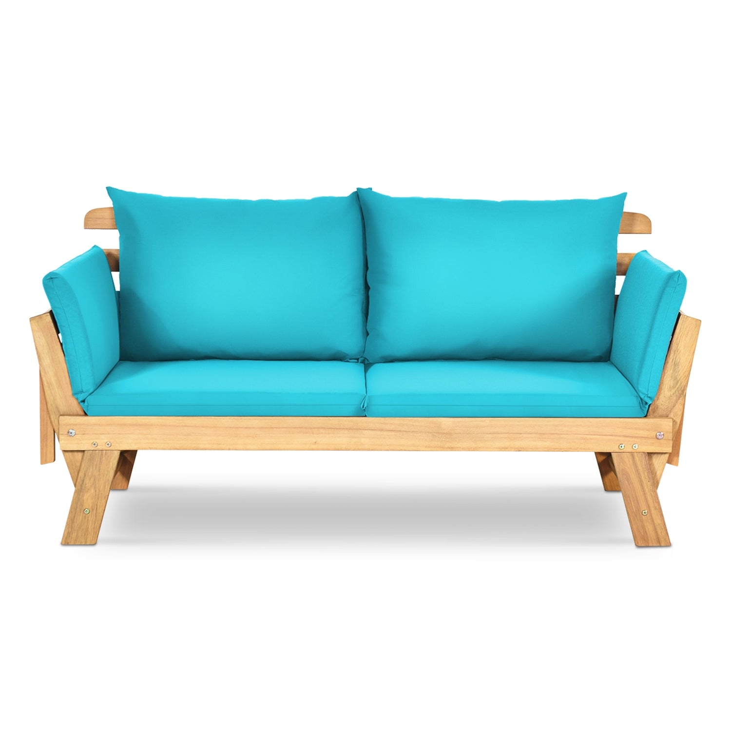 Patio Convertible Solid Wood Sofa with Cushion